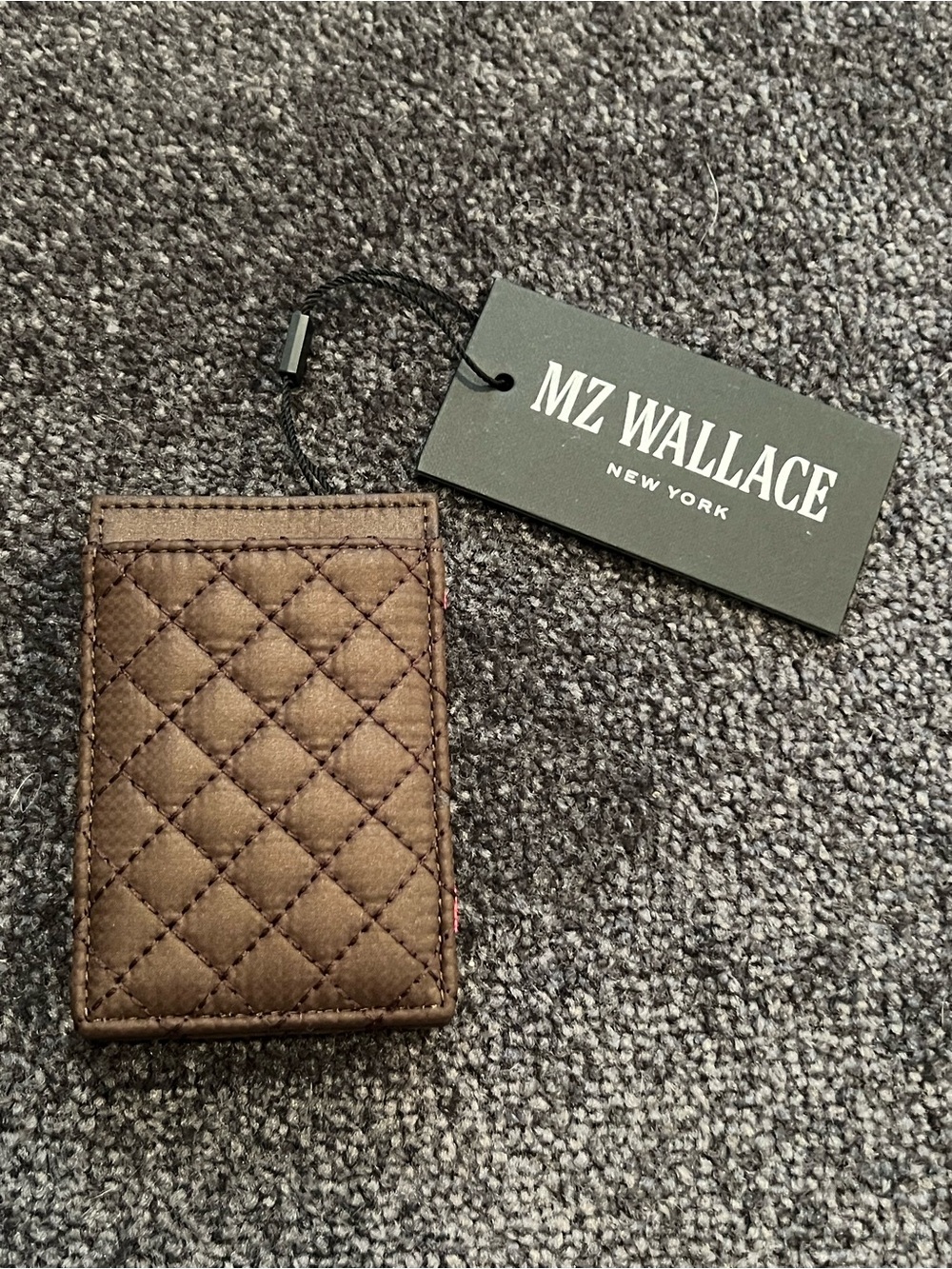 MZ Wallace Crosby Slim Walnut Brown Quilted Card Holder NWT